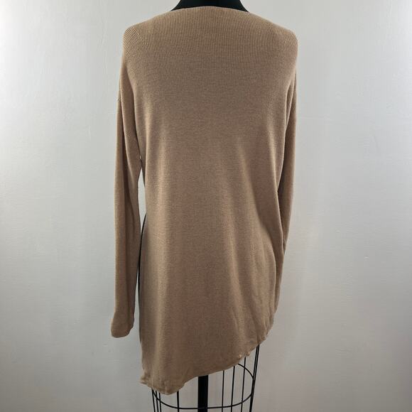 EILEEN FISHER Tan Camel Merino Wool Wide Neck Asymmetrical Pullover Sweater PS - Picture 5 of 9